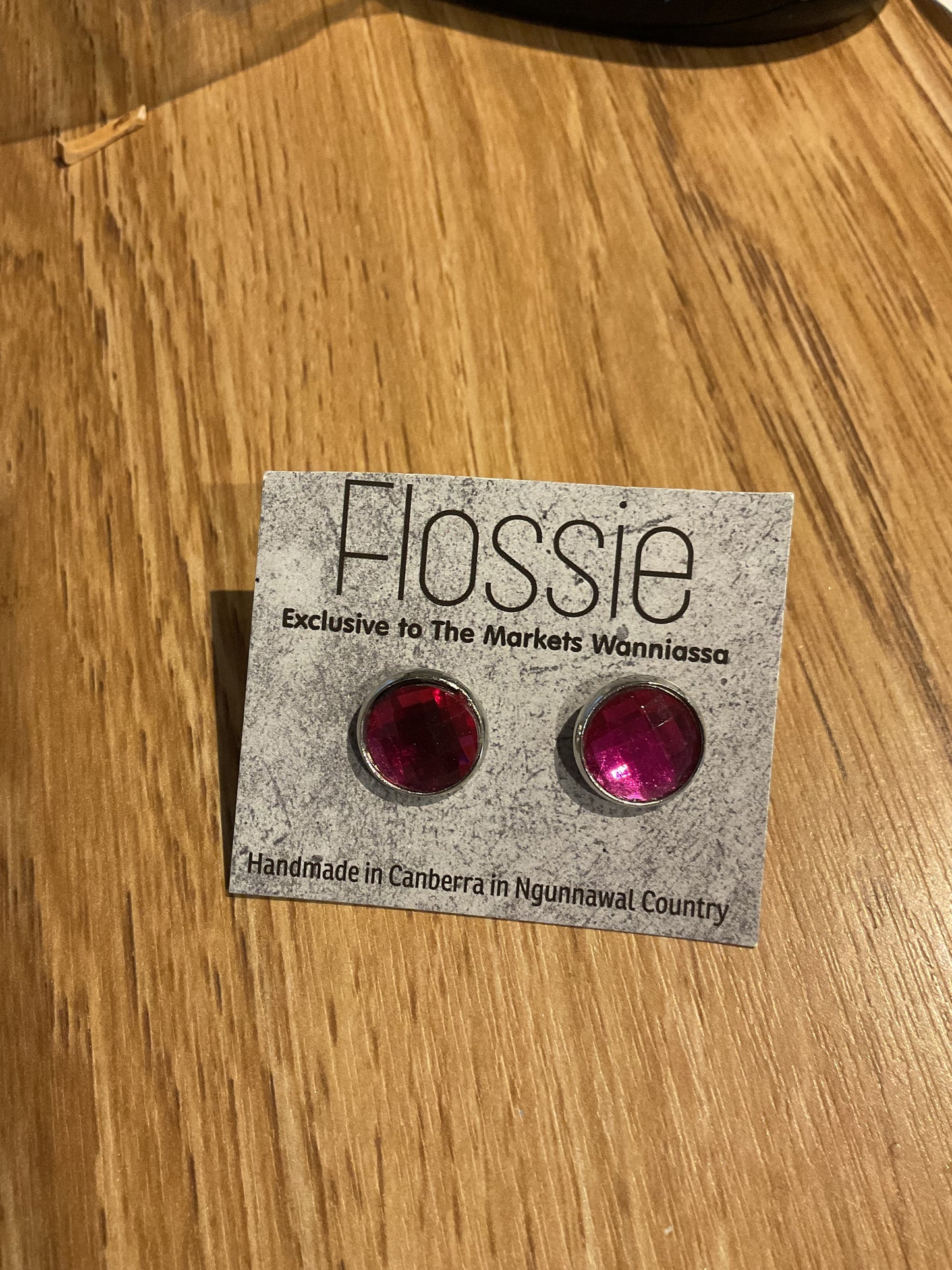 *Earrings Glass Dome Studs Hot Pink