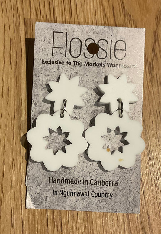 *Earrings Acrylic White Flower Dangles