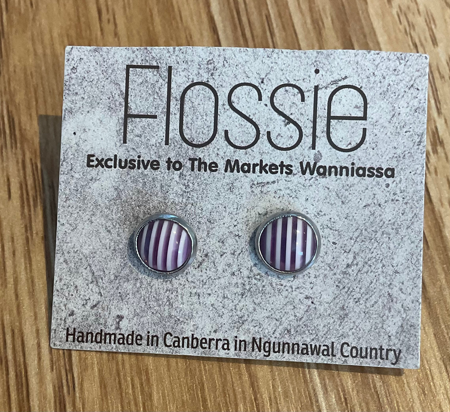 *Earrings Purple White Dome Studs