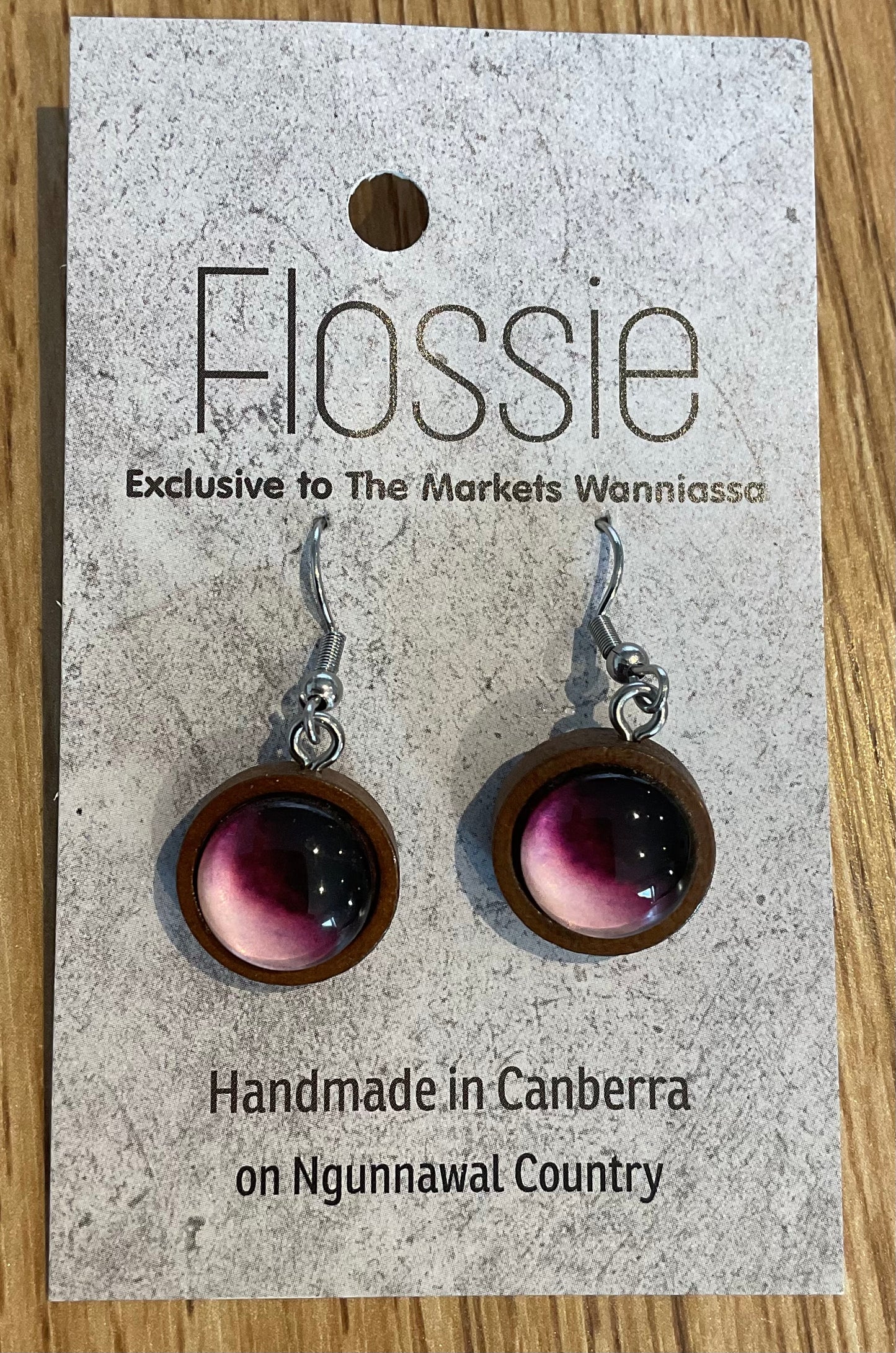 *Earrings Wooden Ombre Purple Dome Dangles