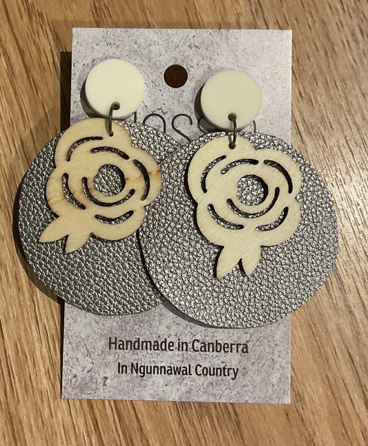 *Earrings Faux Leather and Wood Flower Dangles