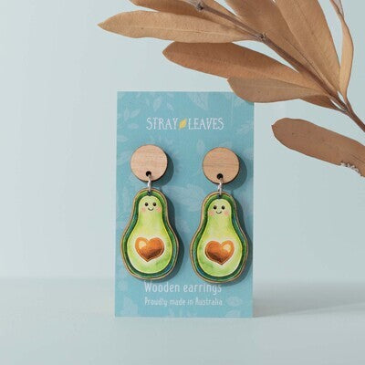 Wooden Avocado Statement Earrings