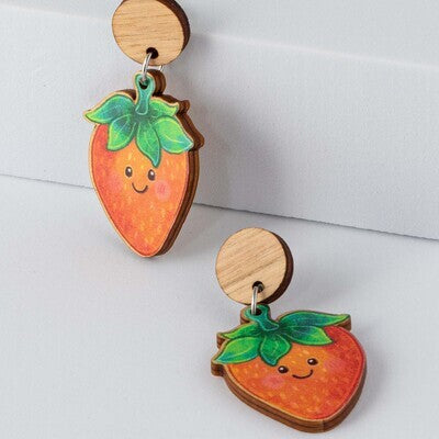 Wooden Strawberry Statement Earrings