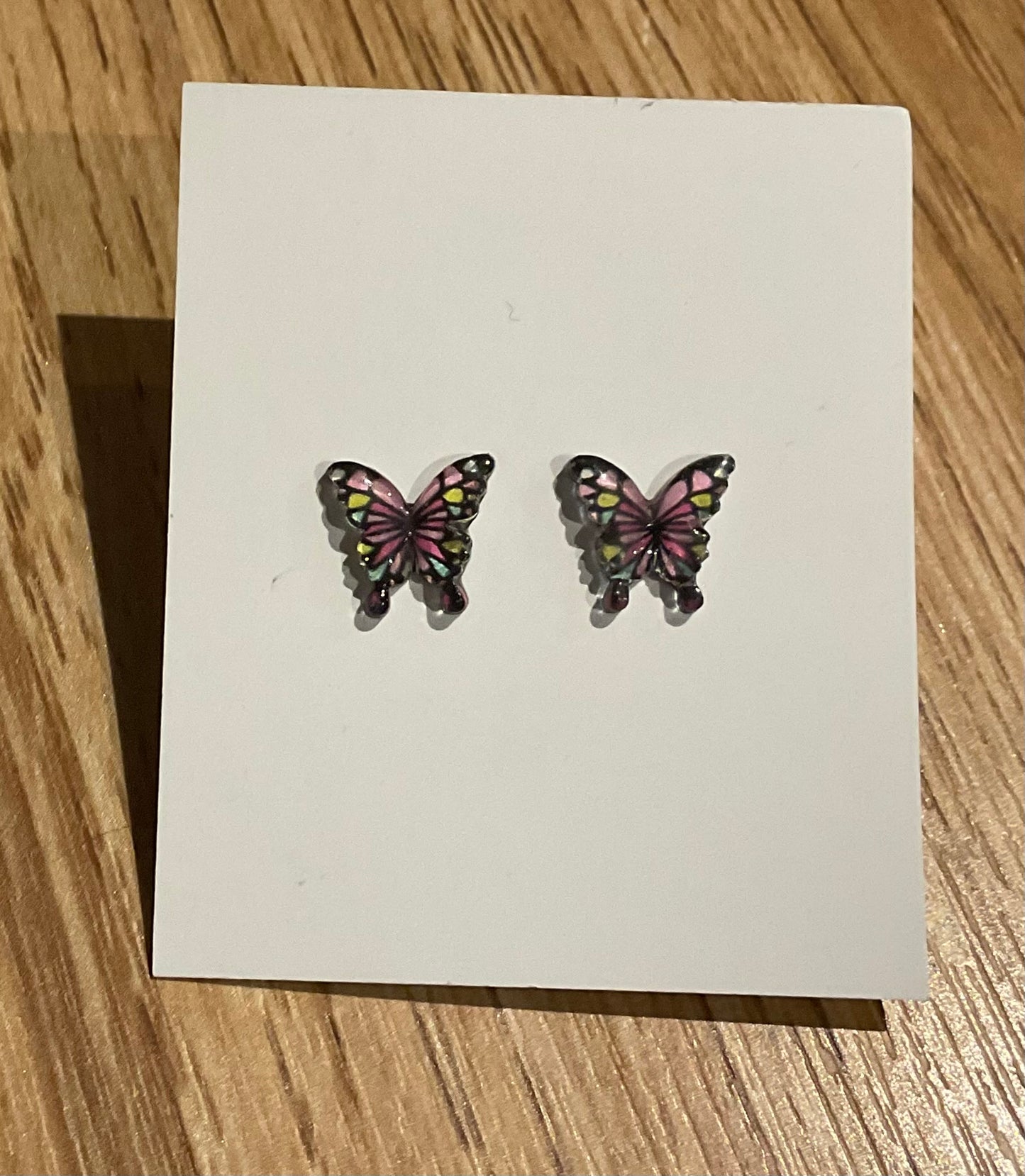 *Earrings Teeny Pink  Butterfly Studs