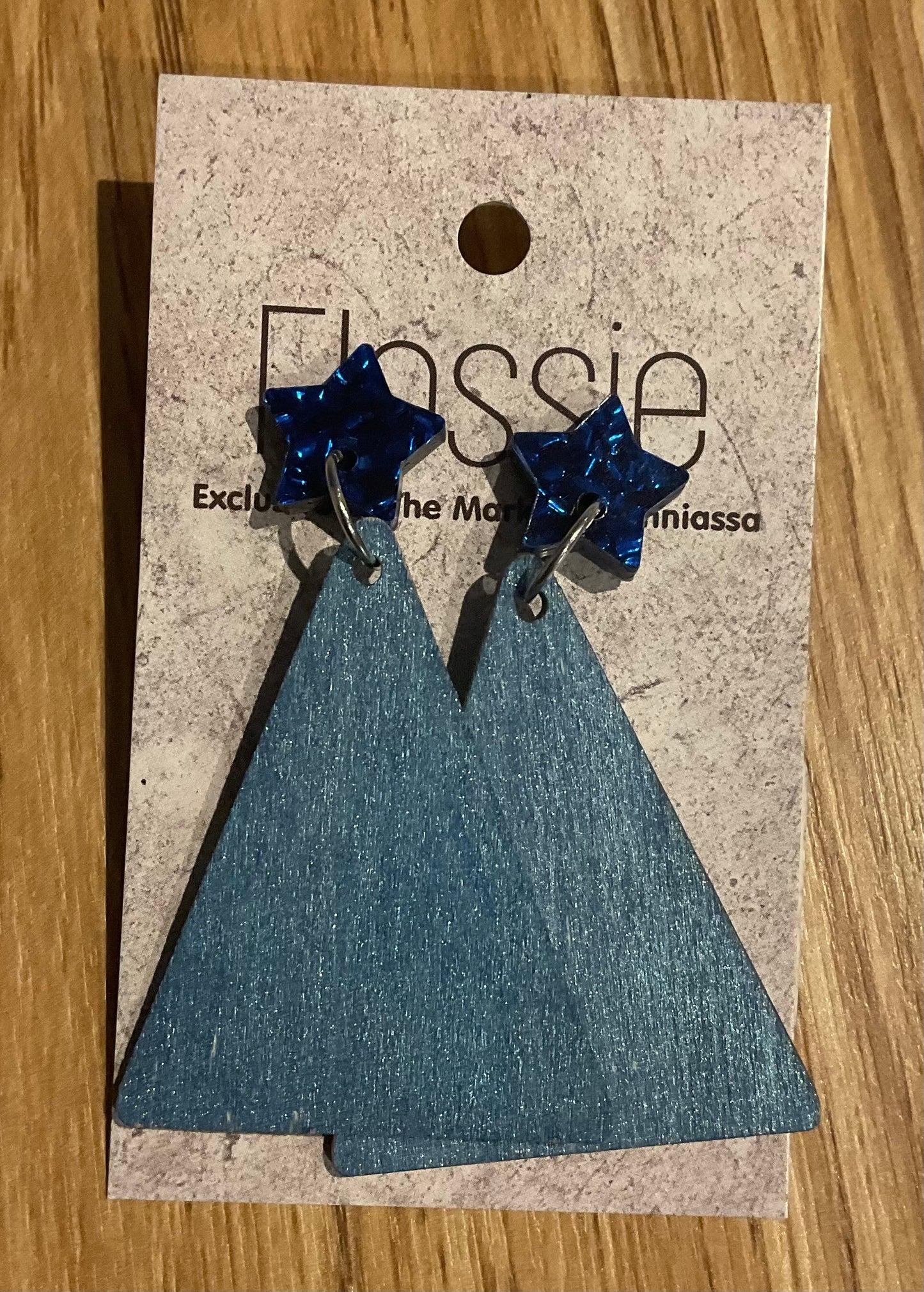 *Earrings Wooden Light Blue Triangle Dangles