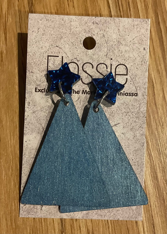 *Earrings Wooden Light Blue Triangle Dangles