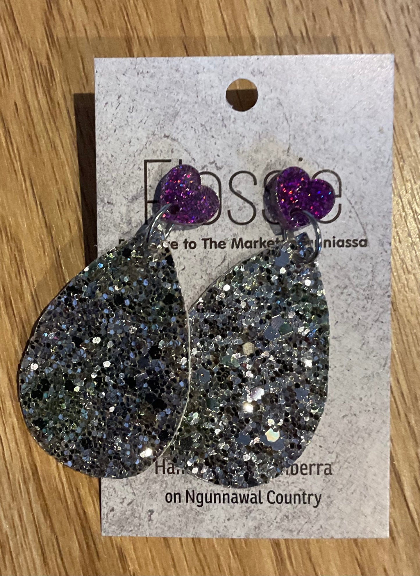 *Earrings Pewter Glitter Dangles