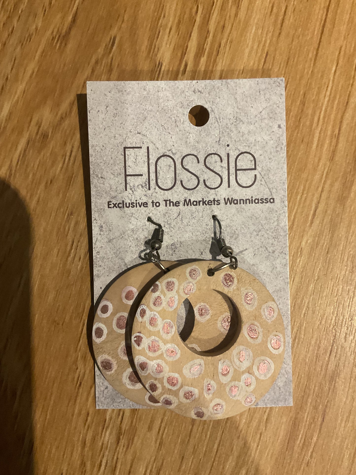Earrings Wooden Hoop Spotted Dangles