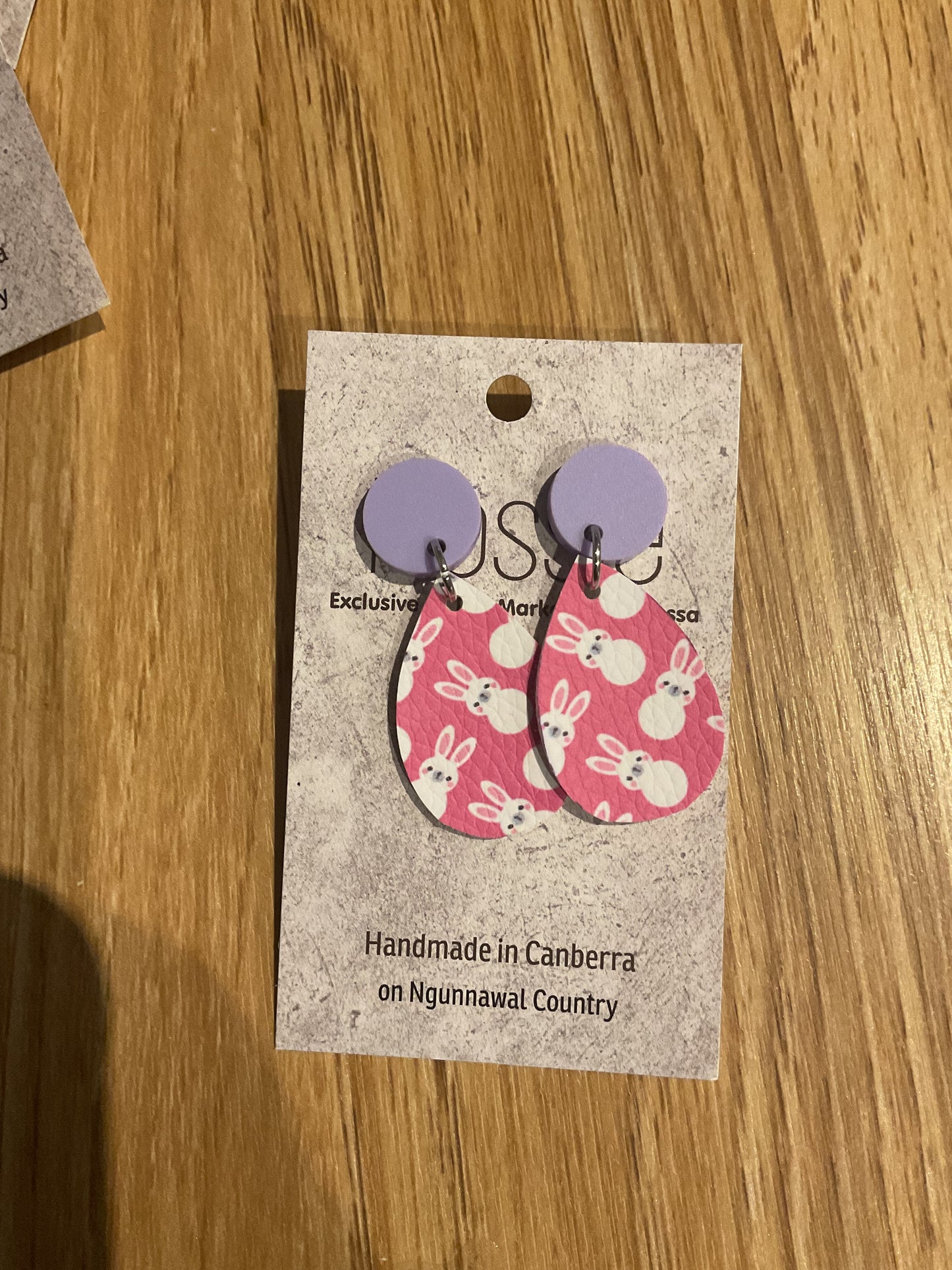 *Earrings Vinyl Pink Bunnies Dangles