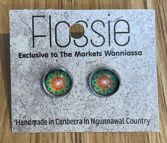 *Earrings Mandala Glass Dome Studs