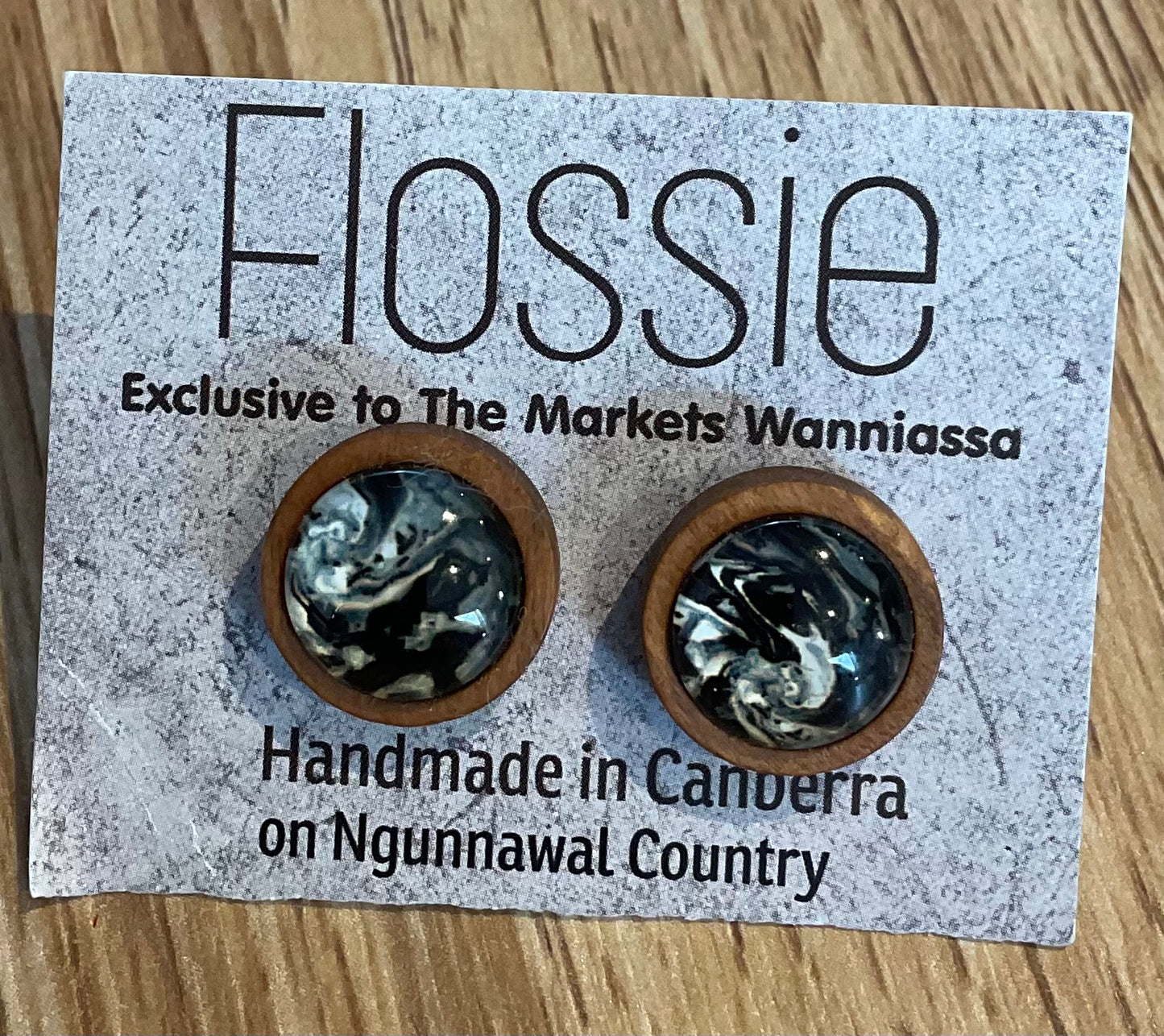 *Earrings Wooden Marble Dome Studs