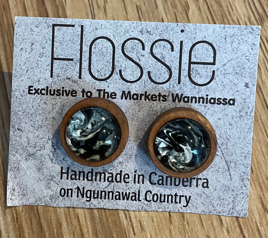 *Earrings Wooden Marble Dome Studs