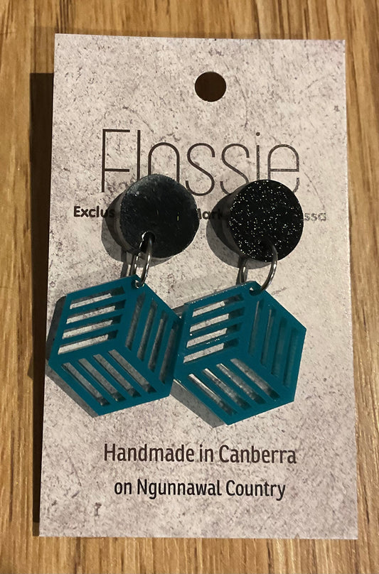 *Earrings Acrylic Green Geo Cube Dangles