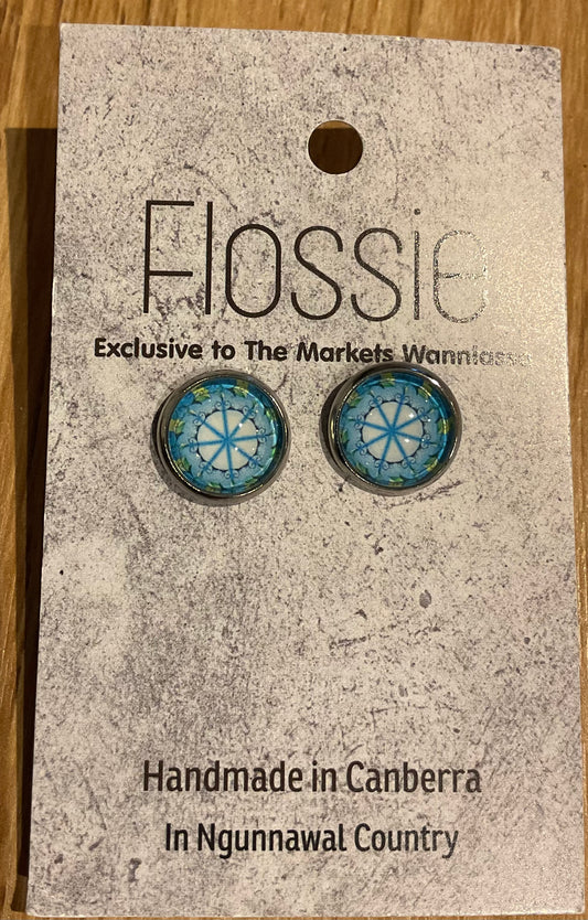*Earrings Light Blue Mandala Glass Studs
