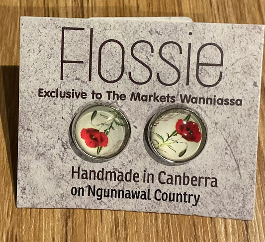 *Earrings Red Poppy Glass Studs