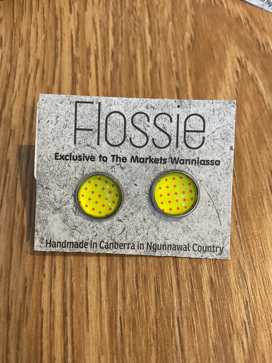 *Earrings Yellow Red Spots Studs
