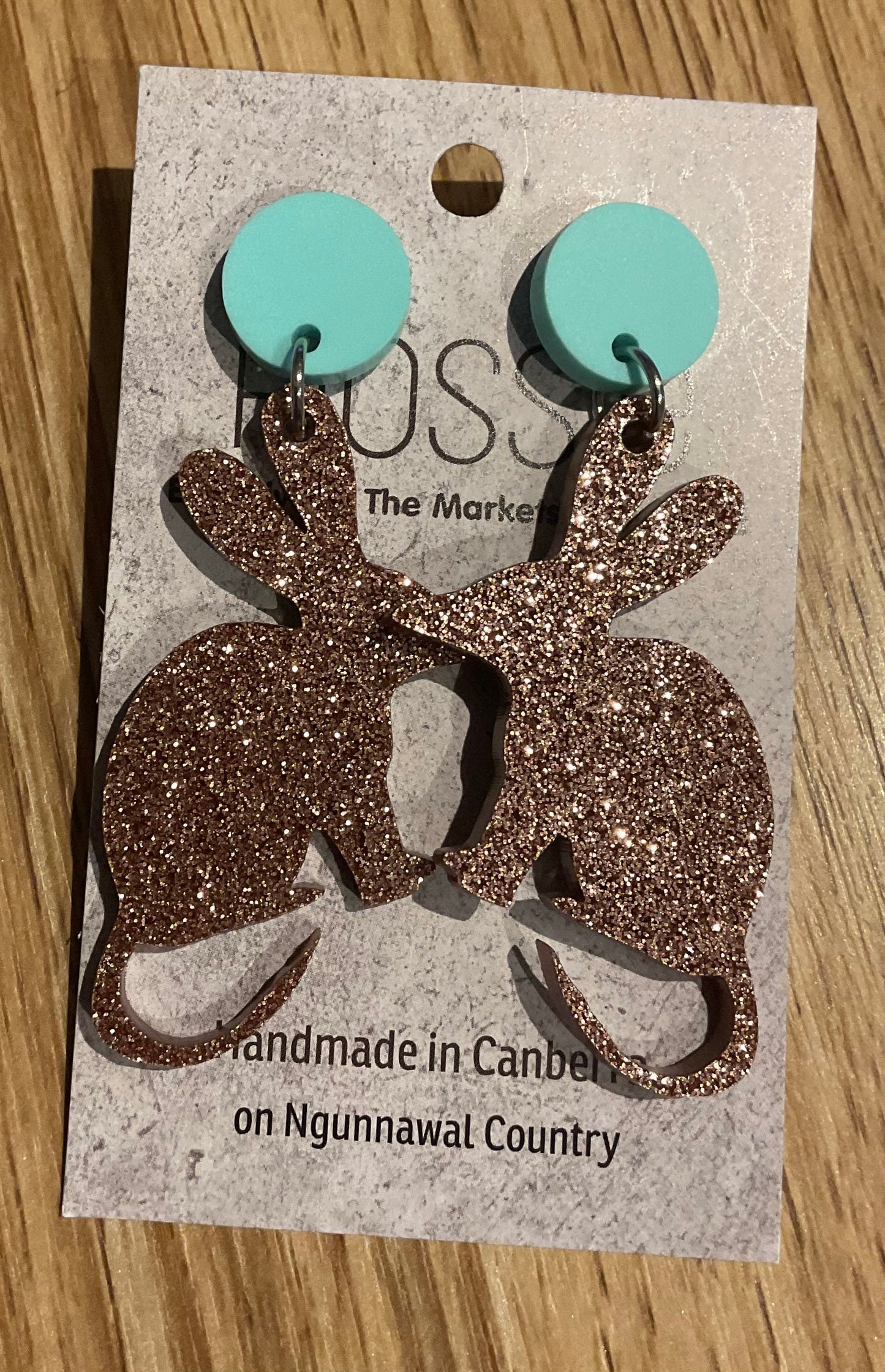 *Earrings Acrylic Brown Glitter Bilby Dangles