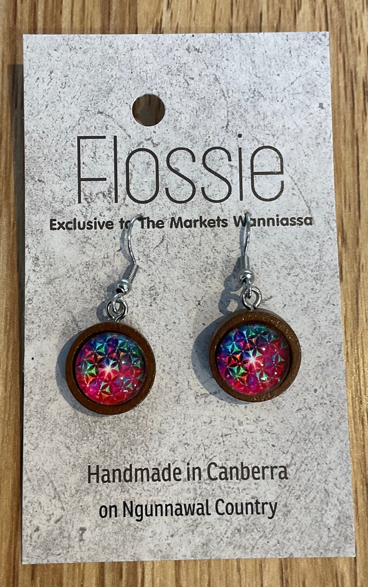 *Earrings Wooden Rainbow Pattern Dangles