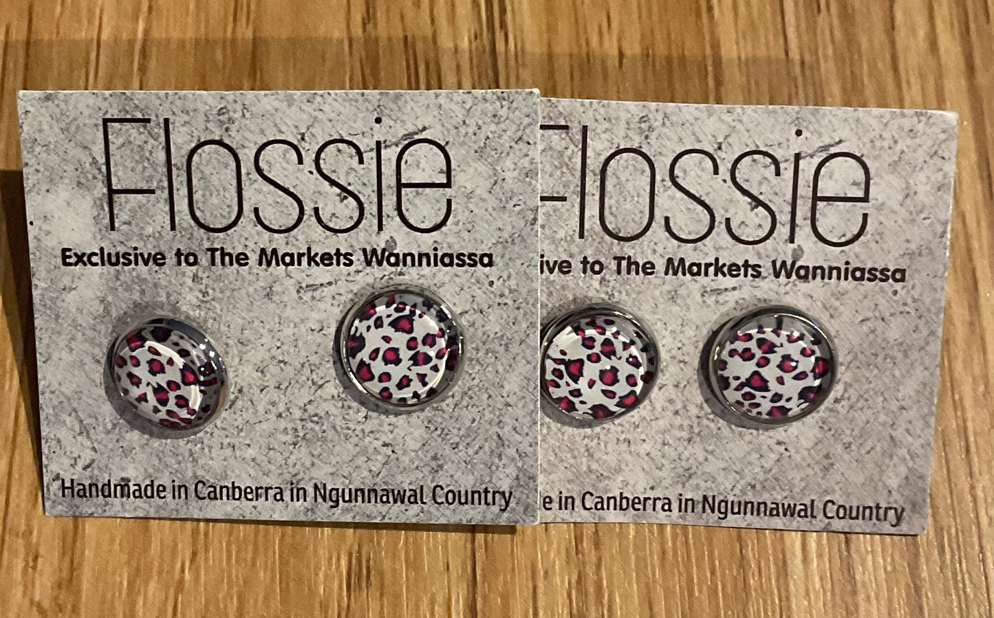 *Earrings Animal Print White Pink Studs
