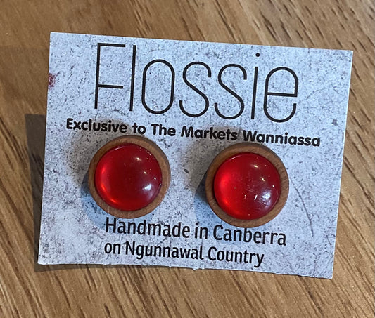*Earrings Wooden Pearly Red Dome Studs