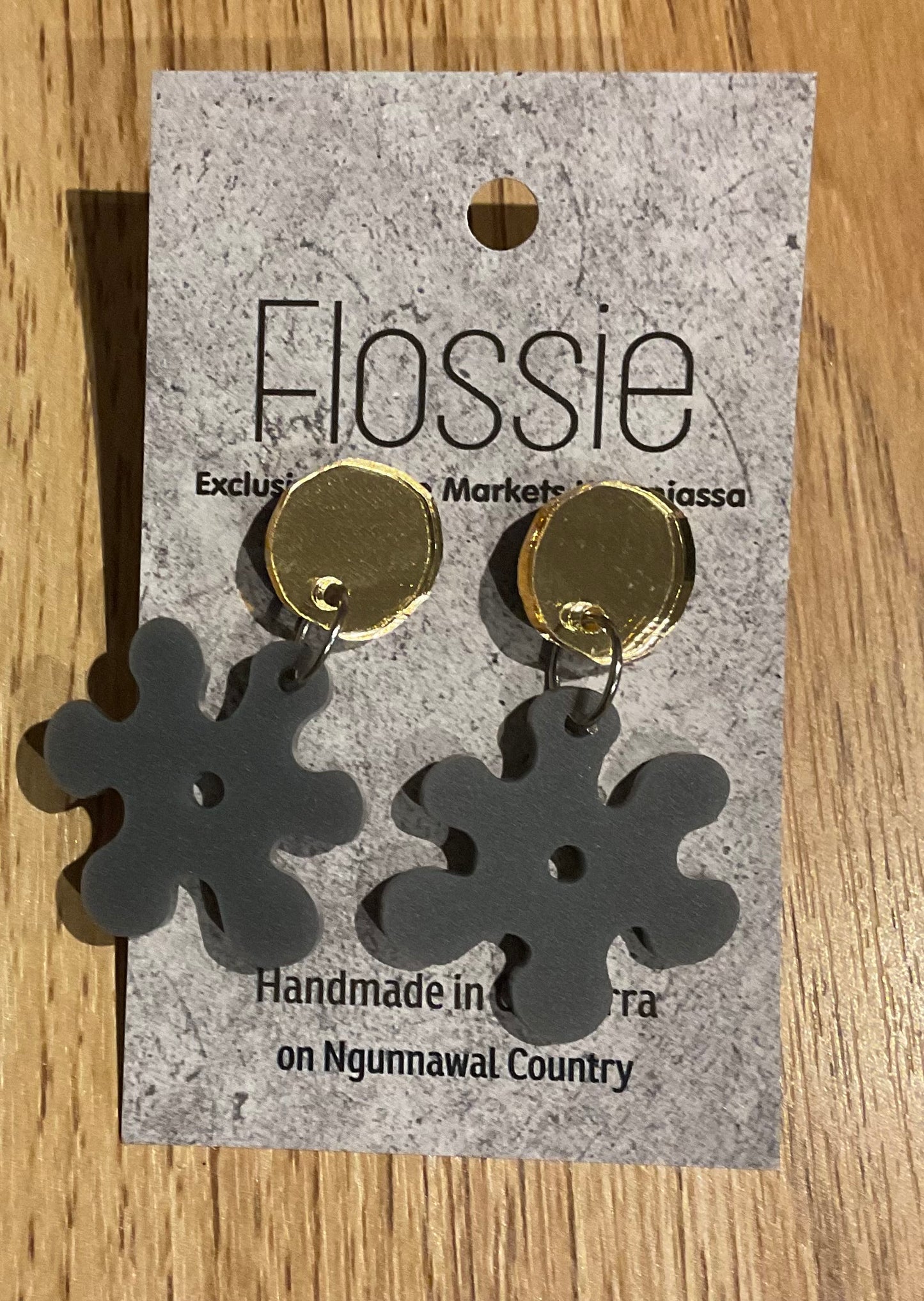 *Earrings Acrylic Grey Flower Dangles
