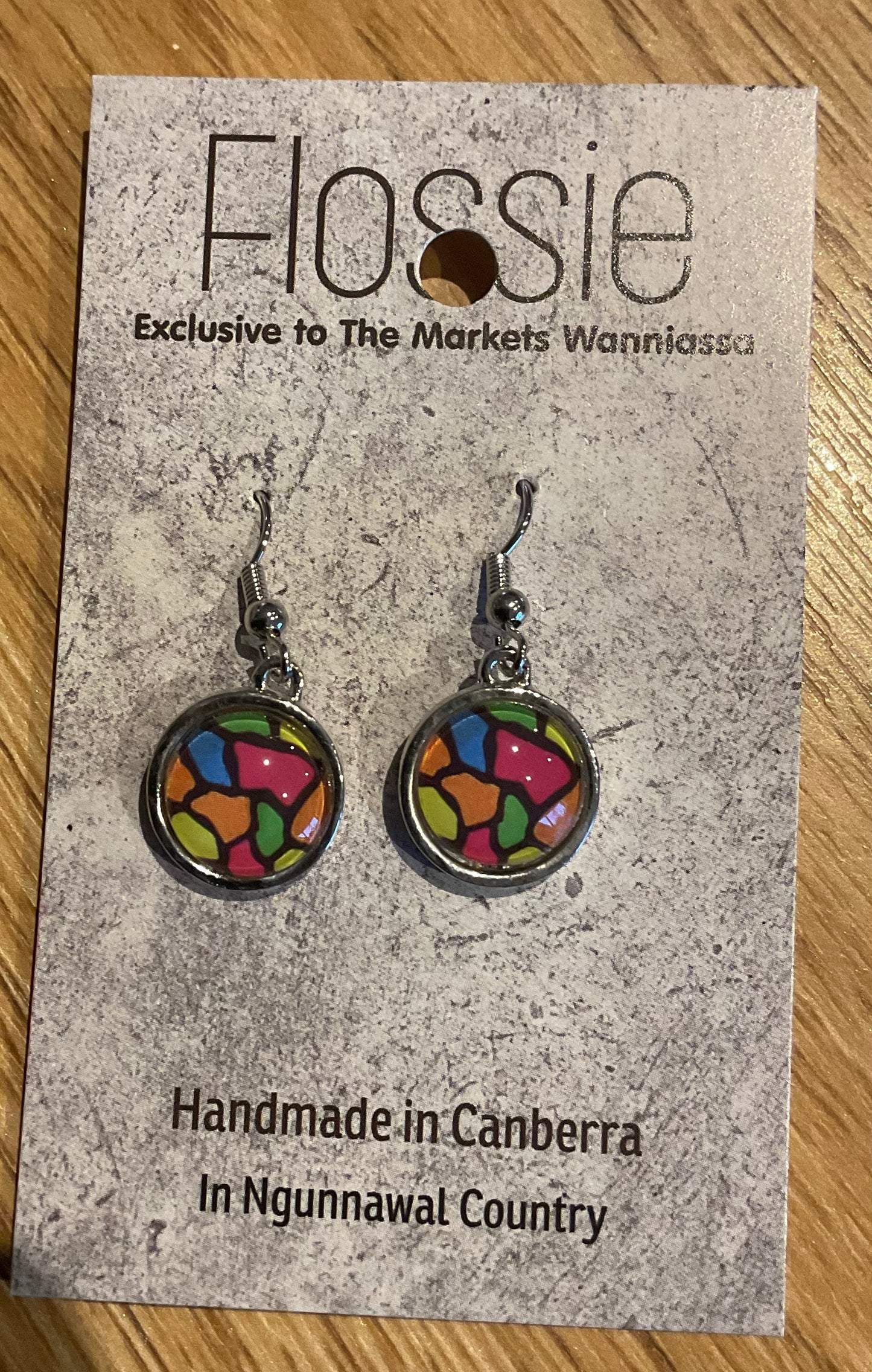 *Earrings Glass Dome Dangles Abstract Colours