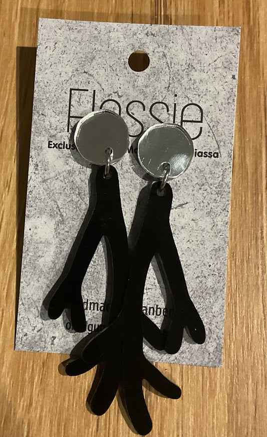 *Earrings Acrylic Black Antler Dangles