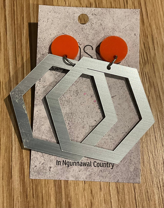*Earrings Silver Hexagon Dangles