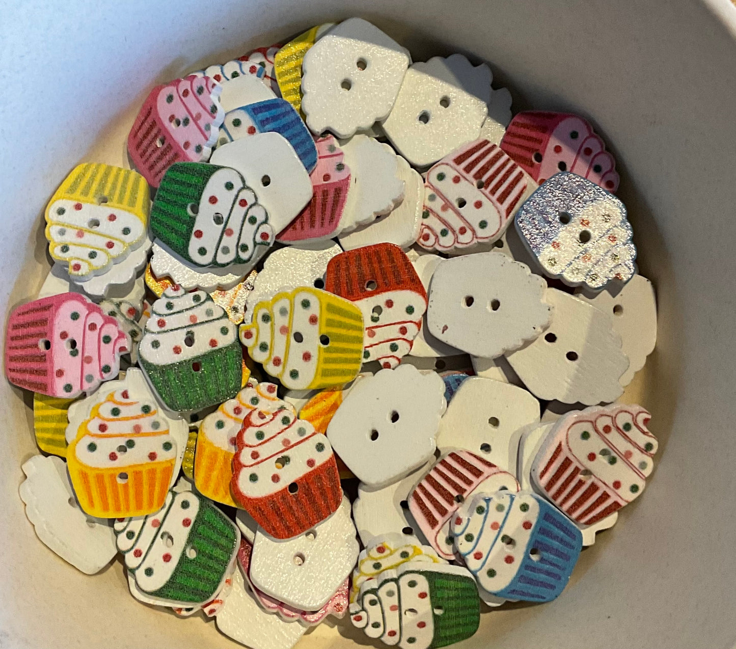 *Loose Buttons -Wooden Cupcakes
