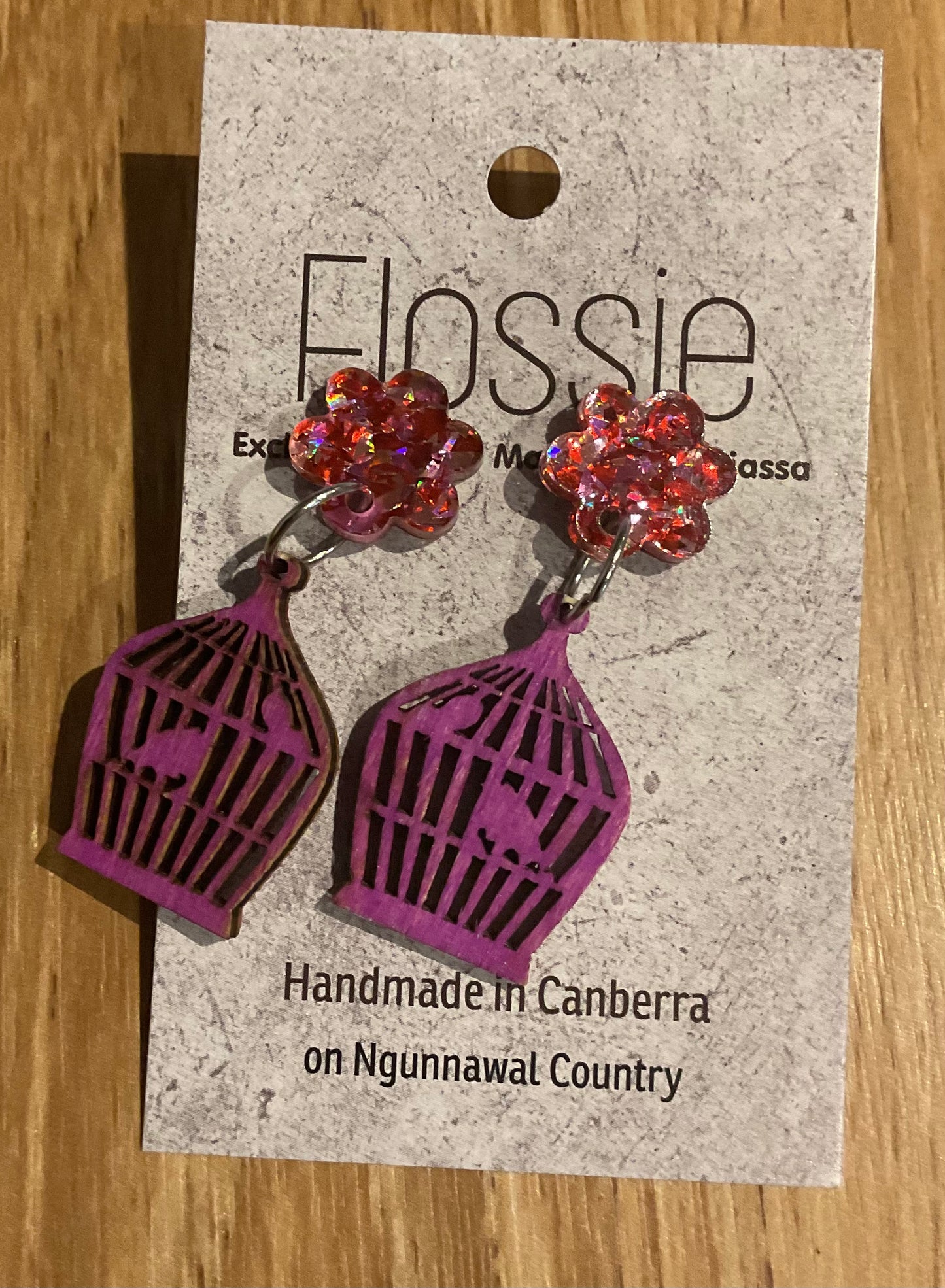 *Earrings Wooden Bird Cage Dangles