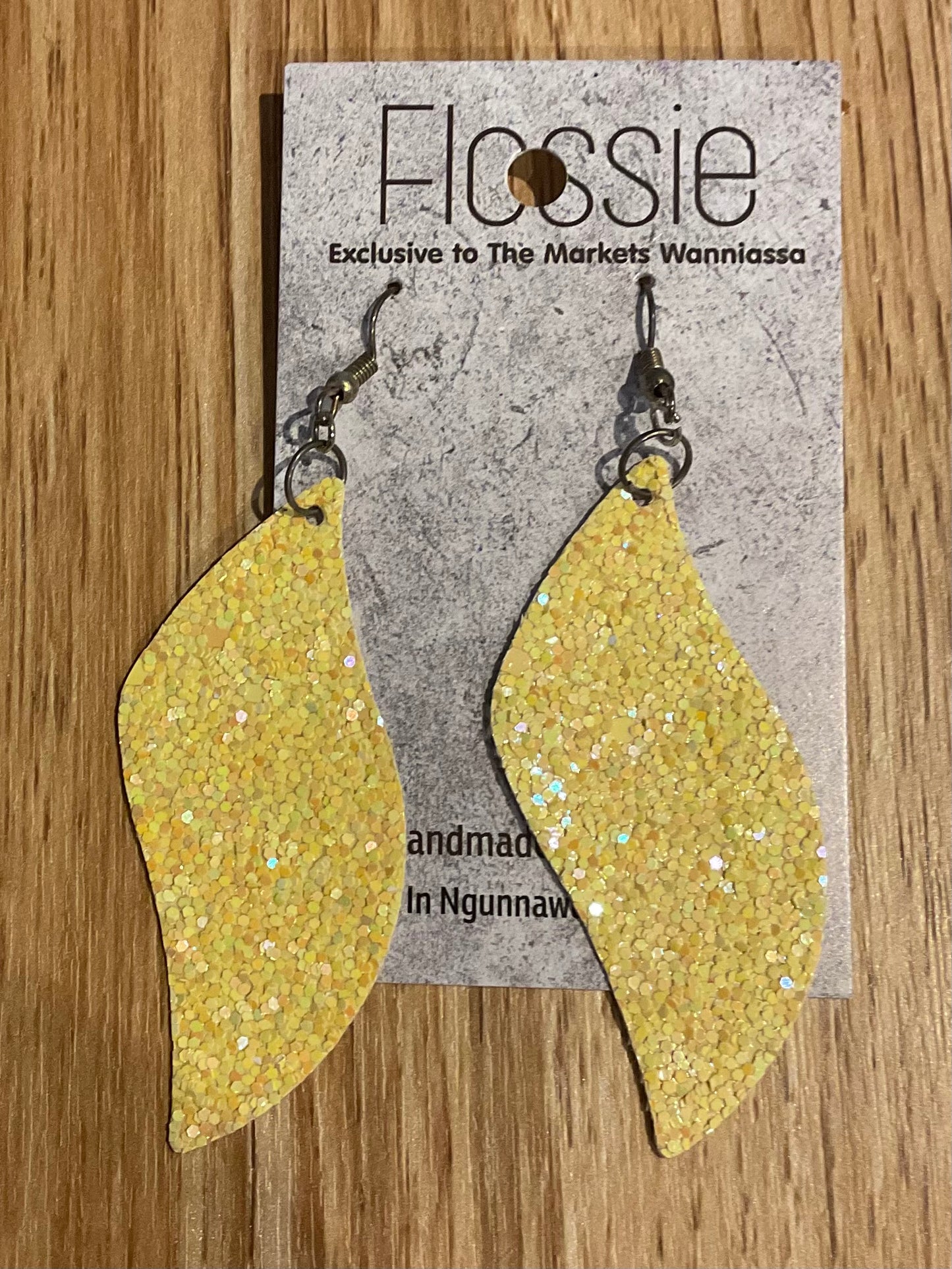 *Earrings Glitter Yellow Wavy Dangles