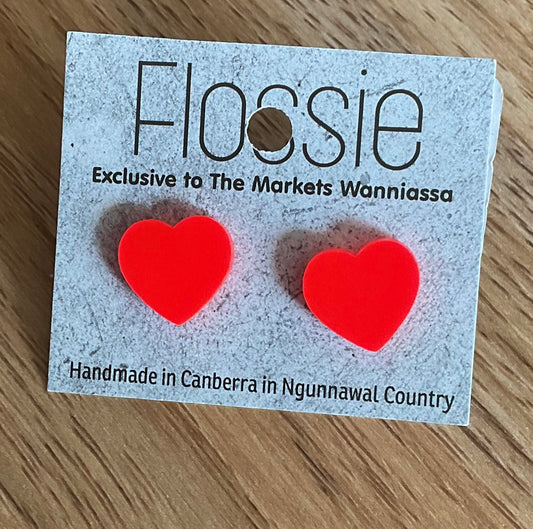 *Earrings Fluoro Orange Heart Studs