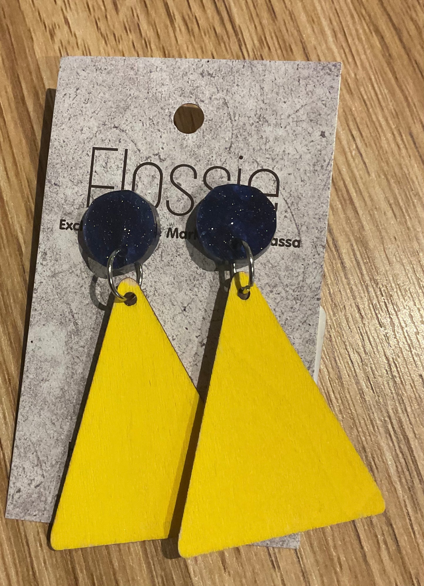 *Earrings Wooden Yellow Triangle Dangles