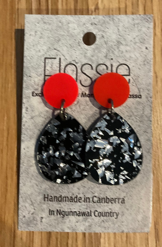 *Earrings Acrylic Black Silver Glitter Dangles