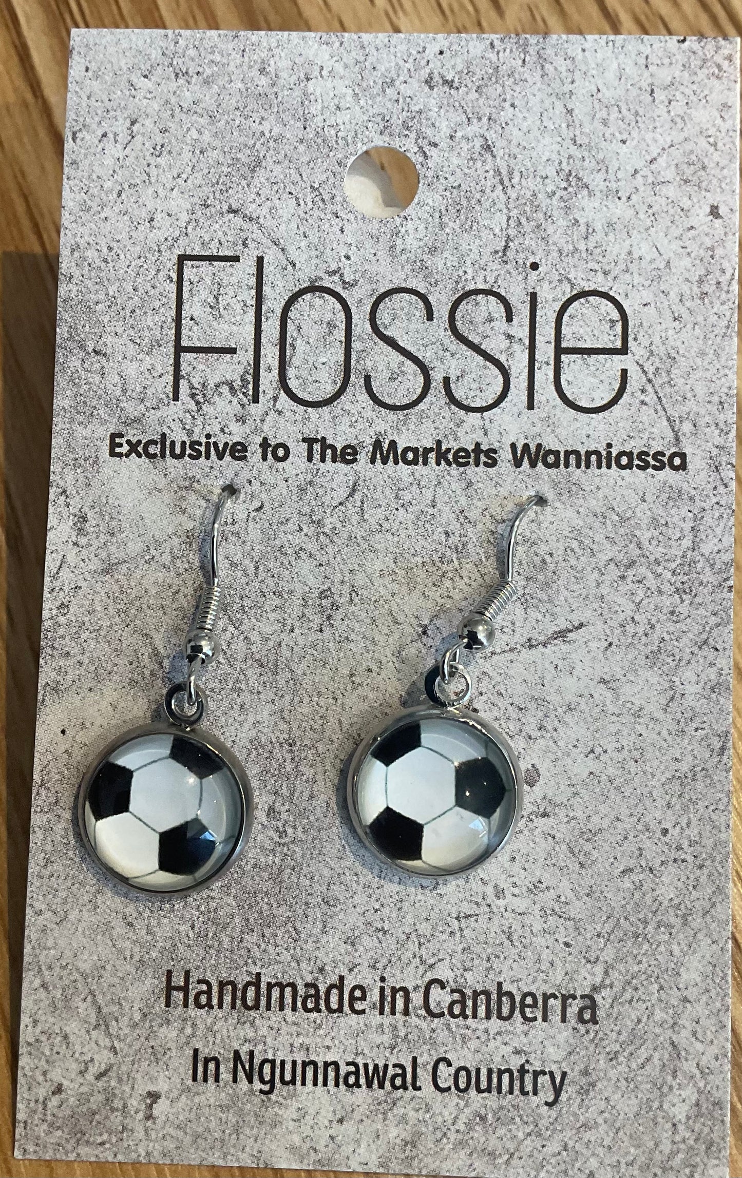 *Earrings Glass Dome Dangles Soccer Ball
