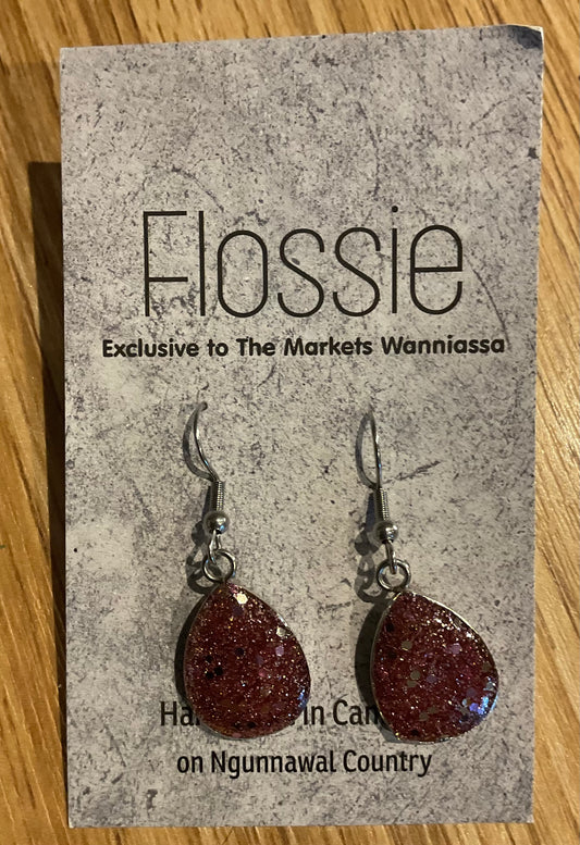 *Earrings Hand Poured Glitter Resin Dangles Ruby Red