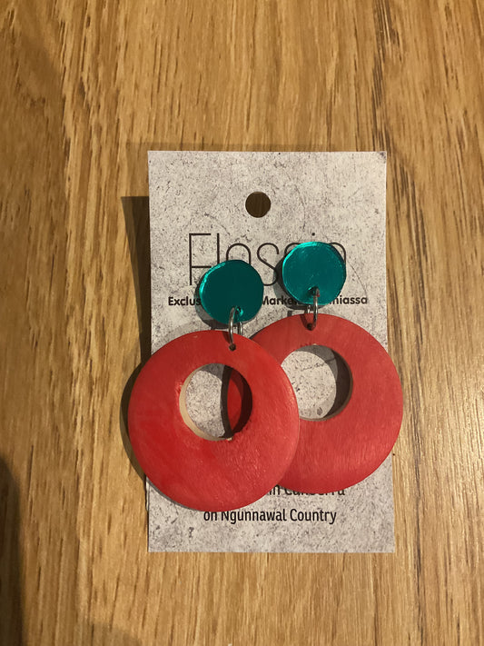 *Earrings Wooden Red Hoop Dangles