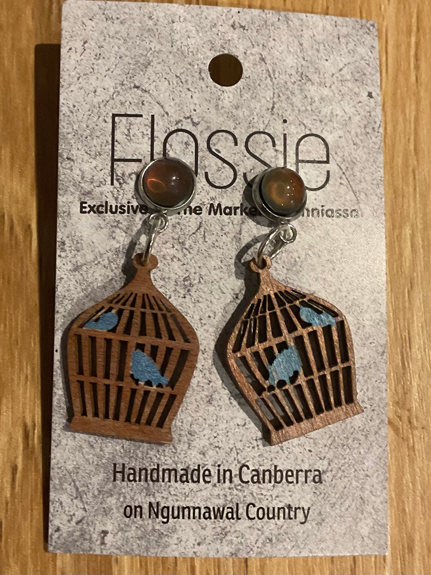 *Earrings Wooden Bird Cage Dangles