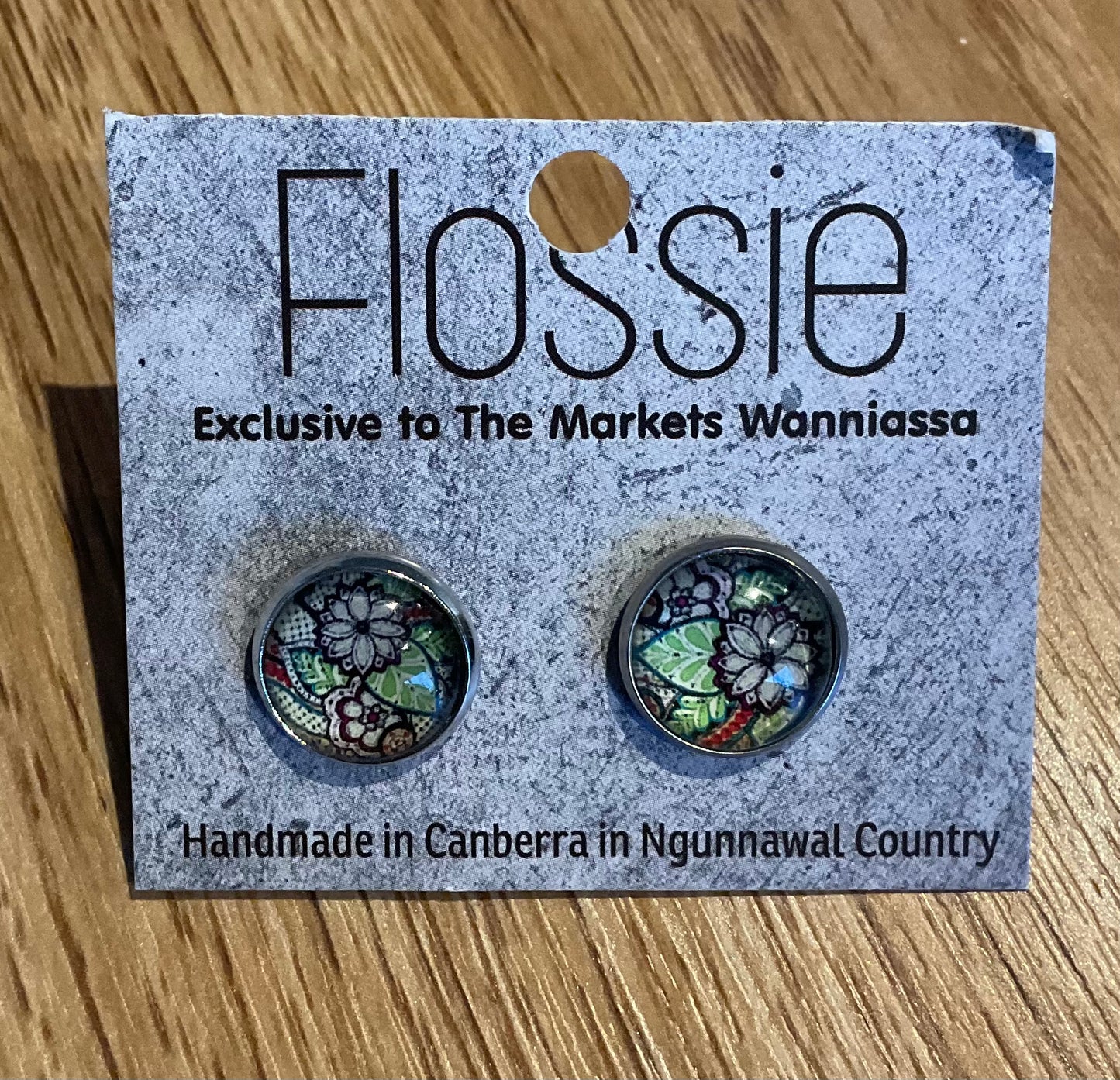 *Earrings Floral Glass Dome Studs