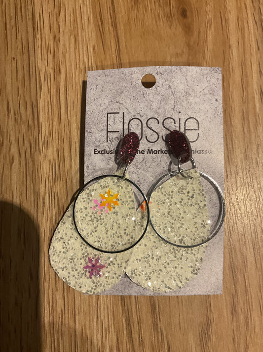 *Earrings White Glitter Dangles