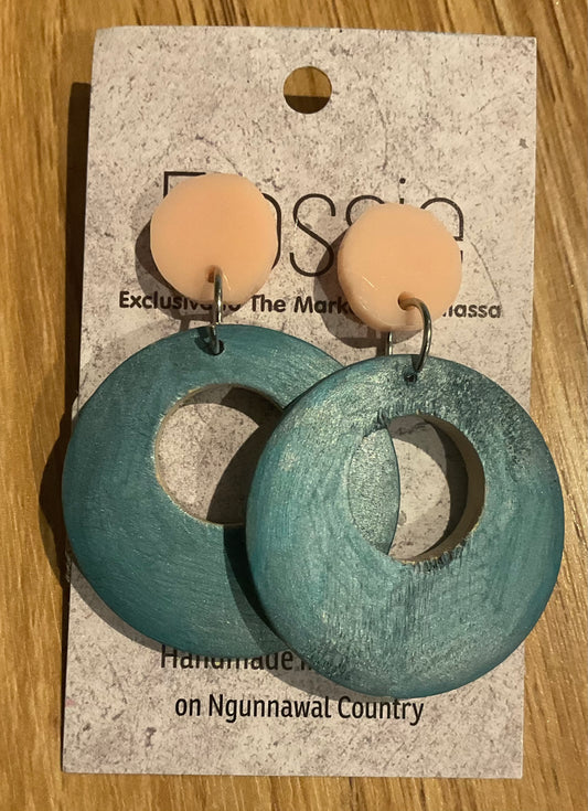 *Earrings Wooden Blue Hoop Dangles