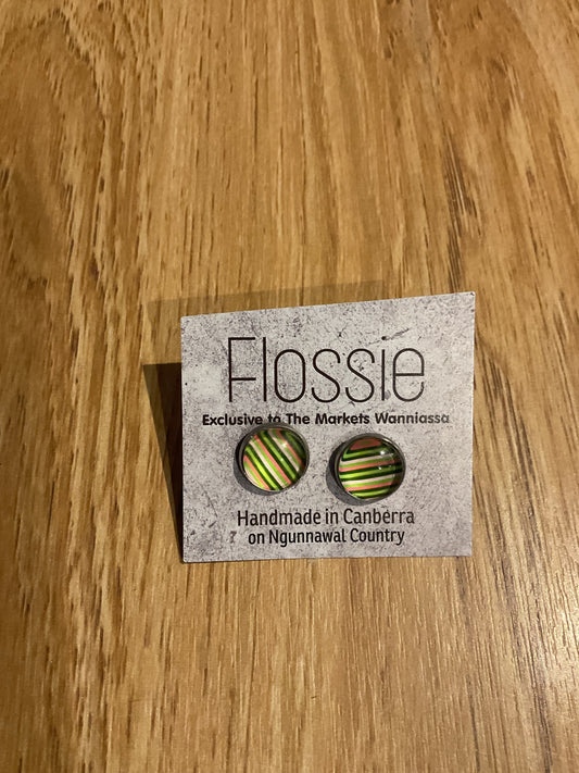 *Earrings Green Stripes Studs