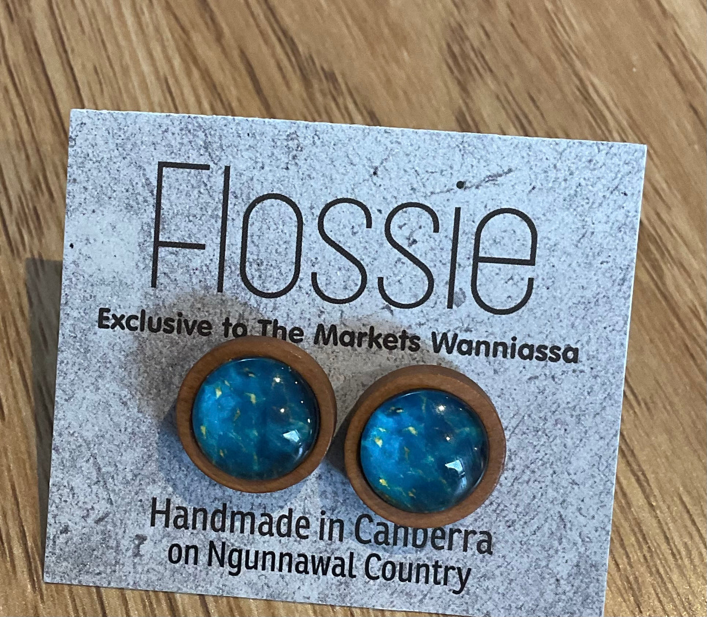 *Earrings Wooden Turquoise Marble Dome Studs