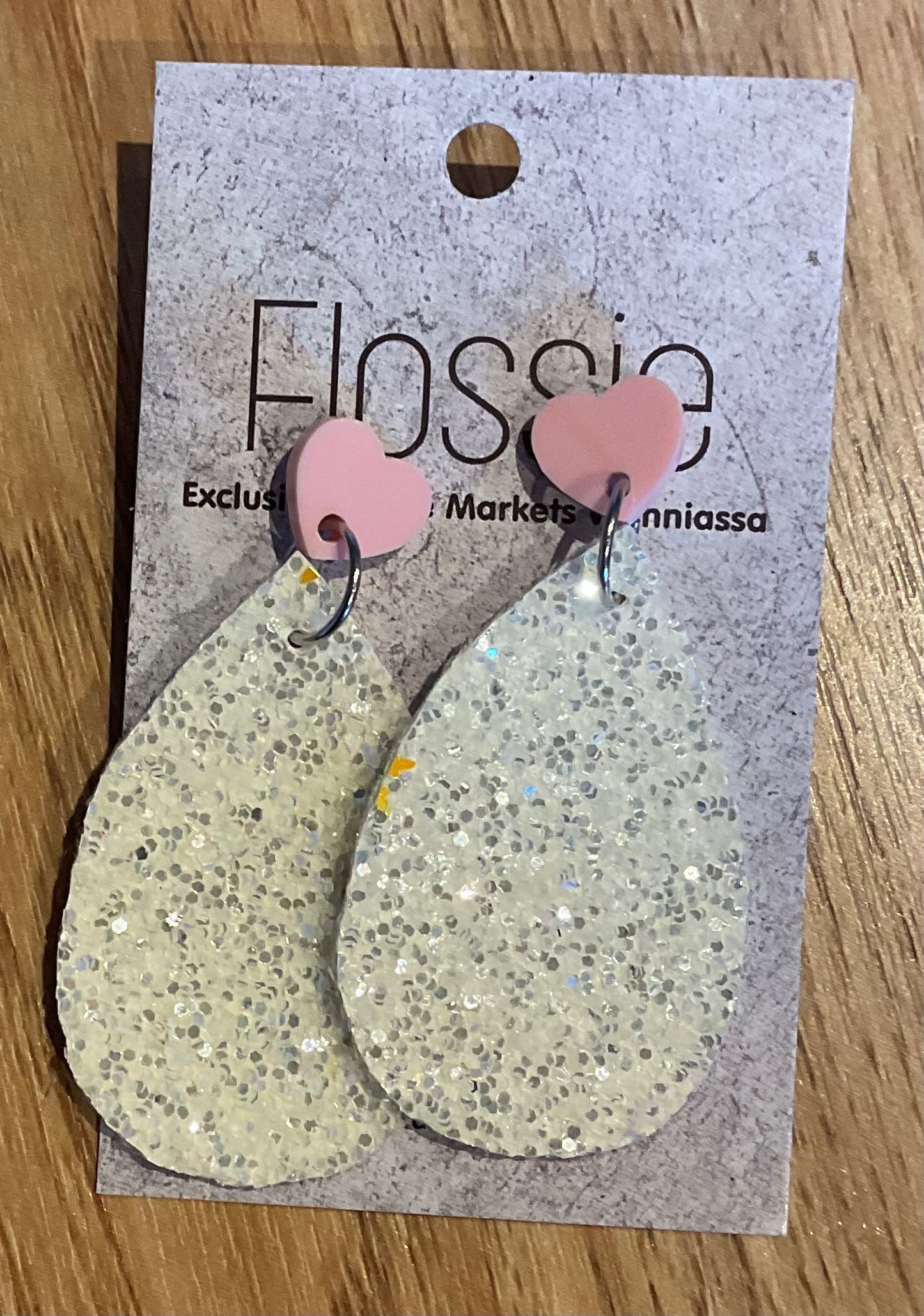 *Earrings White Glitter Dangles