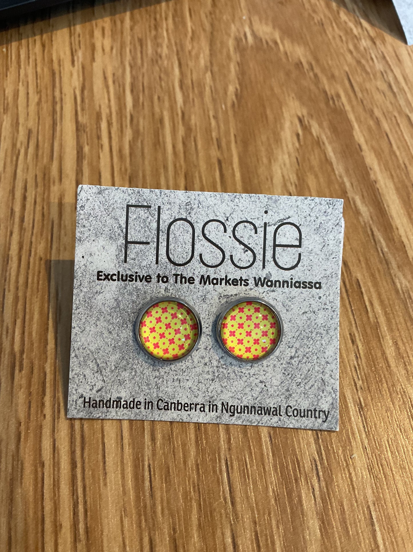 *Earrings Yellow Red Pattern Studs