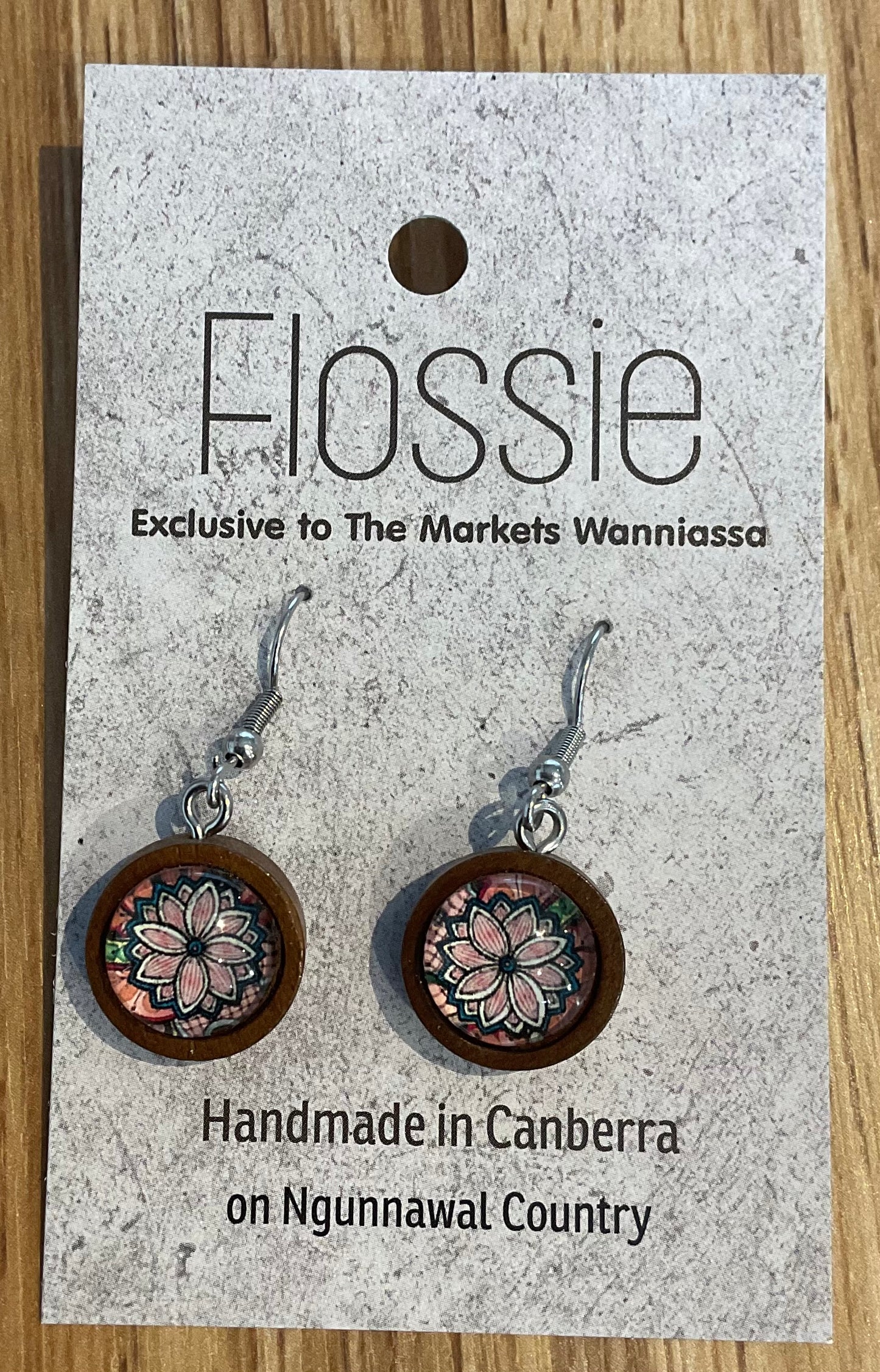 *Earrings Wooden Flower Mandala Dangles