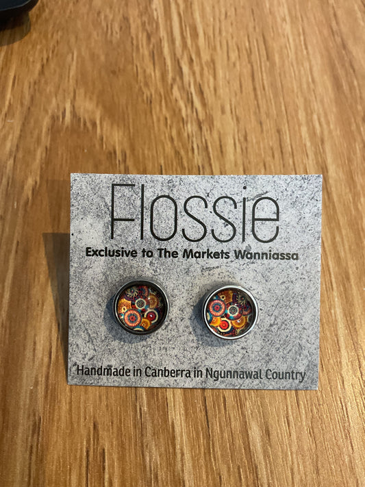 *Earrings Circle Pattern Glass Dome Studs