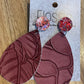 *Earrings Embossed Flowers Maroon Dangles