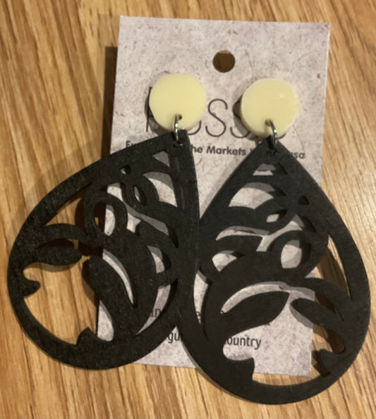 *Earrings Wooden Black Teardrop Dangles