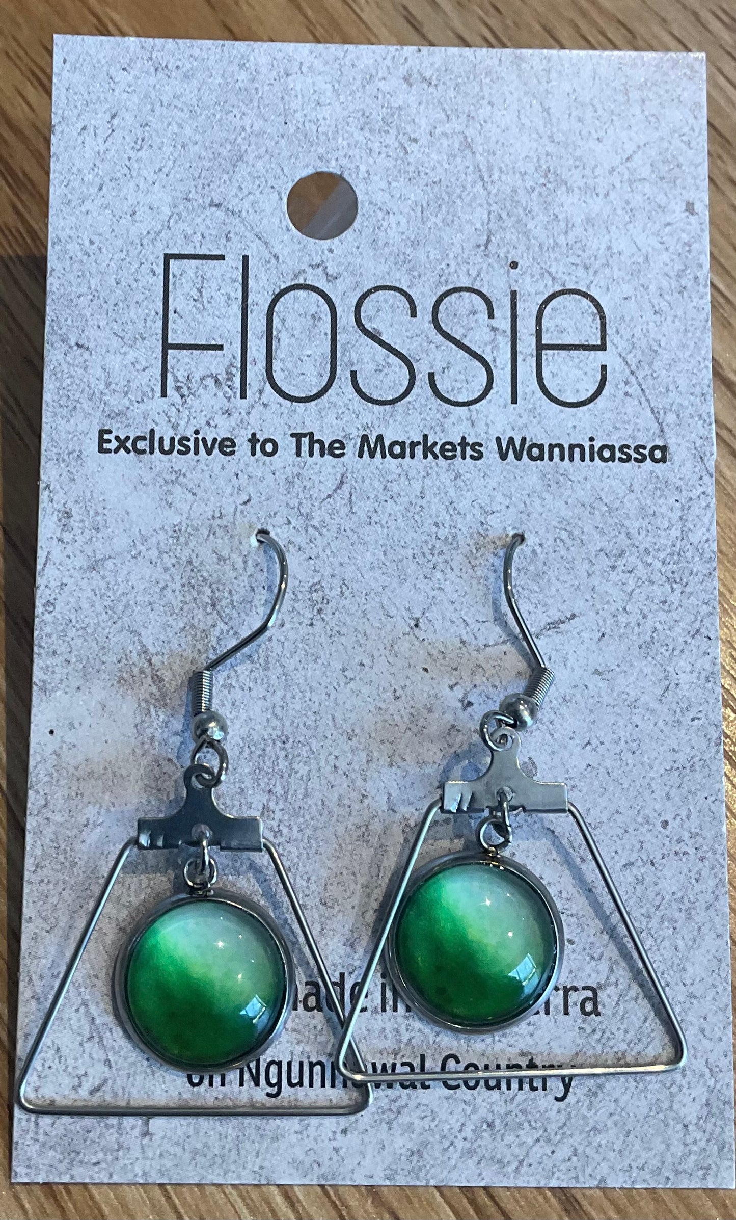 *Earrings Glass Dome Dangles Green Ombre